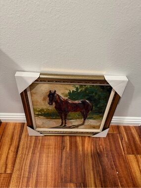 Framed Oil Painting of a Brown Horse